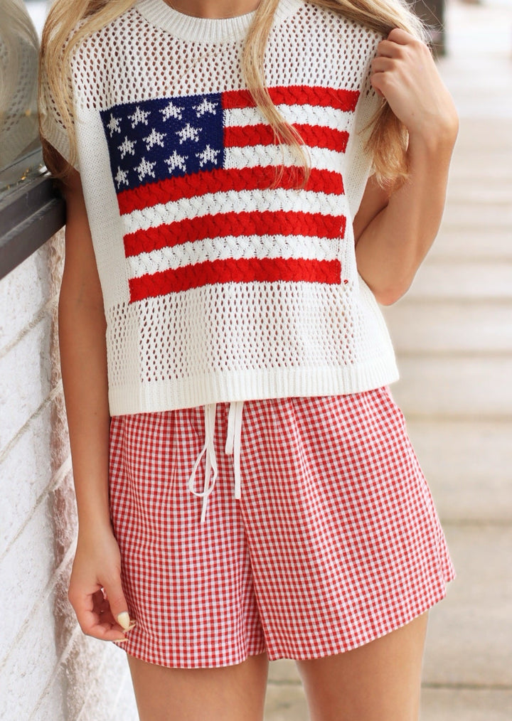 American Flag Open Stitch Sweater Top