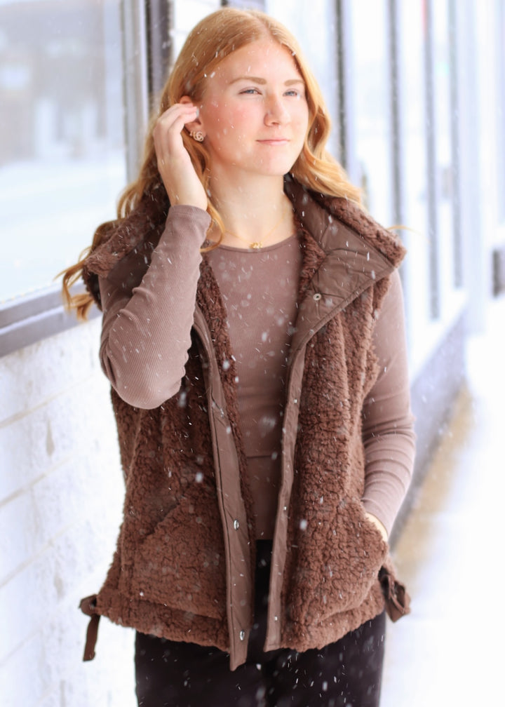 Coco Button Down Mock Neck Fleece Sherpa Vest