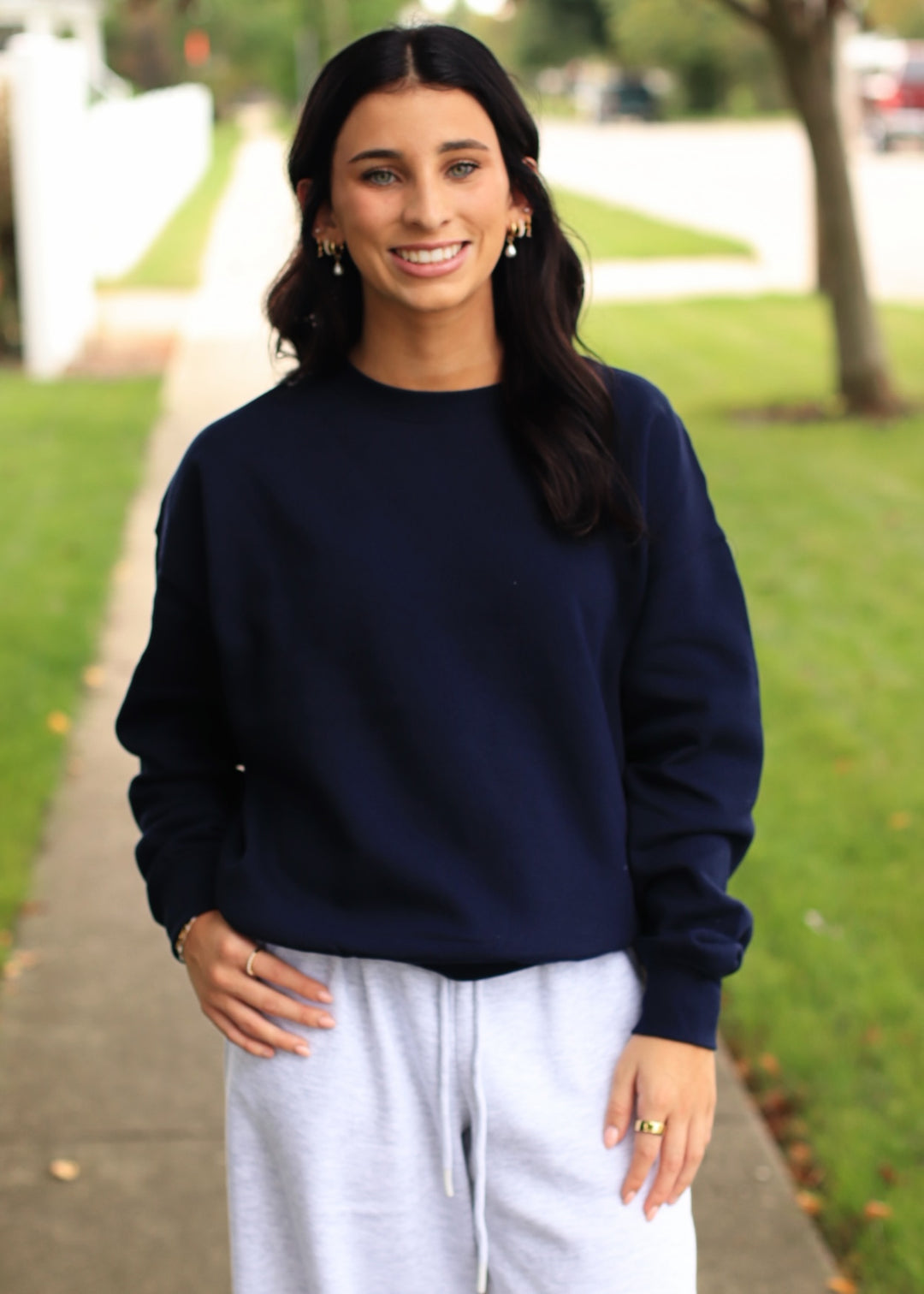 Fleece Basic Relaxed Fit Crew Neck in Deep Navy