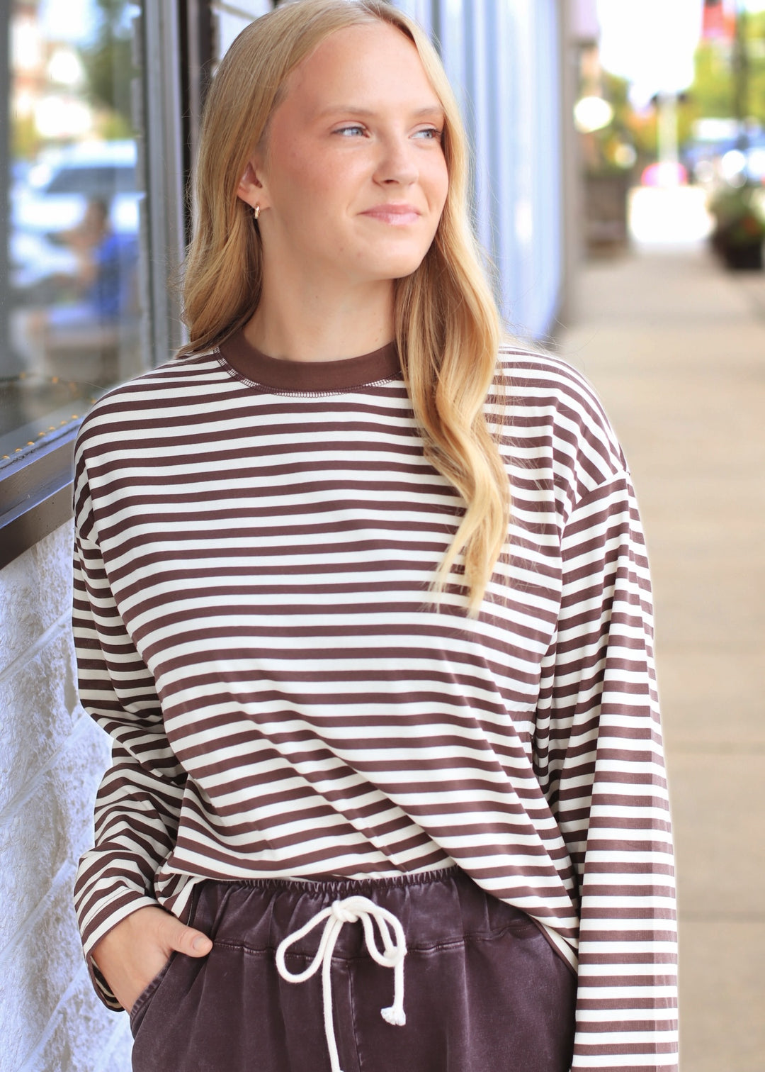 Chocolate Stripe Long Sleeve Top