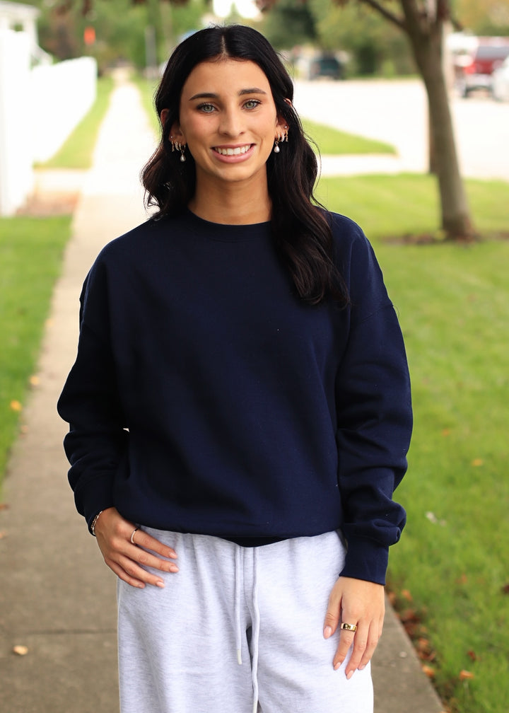 Fleece Basic Relaxed Fit Crew Neck in Deep Navy