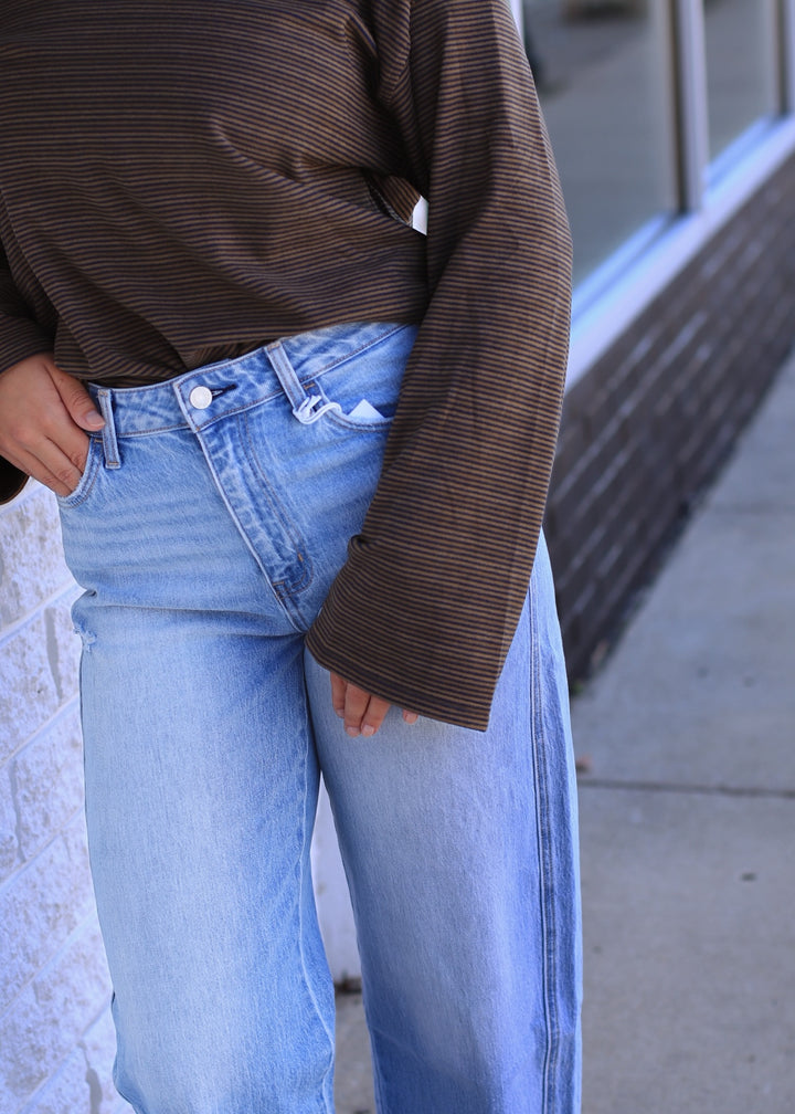 Navy &amp; Olive Striped Long-Sleeve Crewneck Shirt