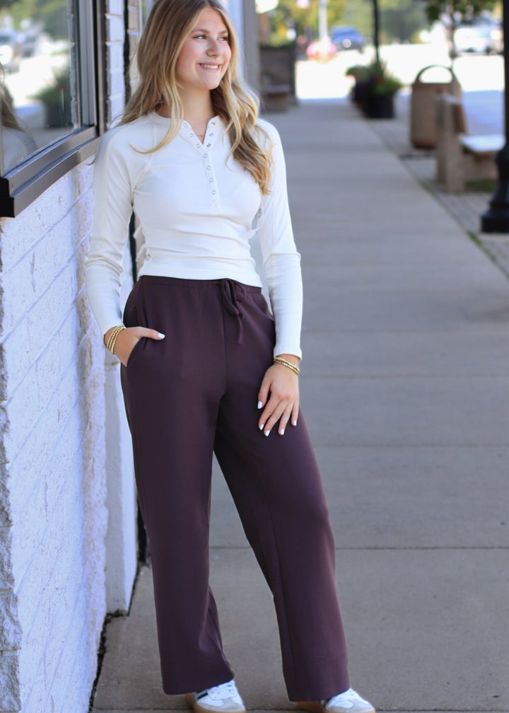 Coffee Bean Ribbed Solace Drawstring Pants