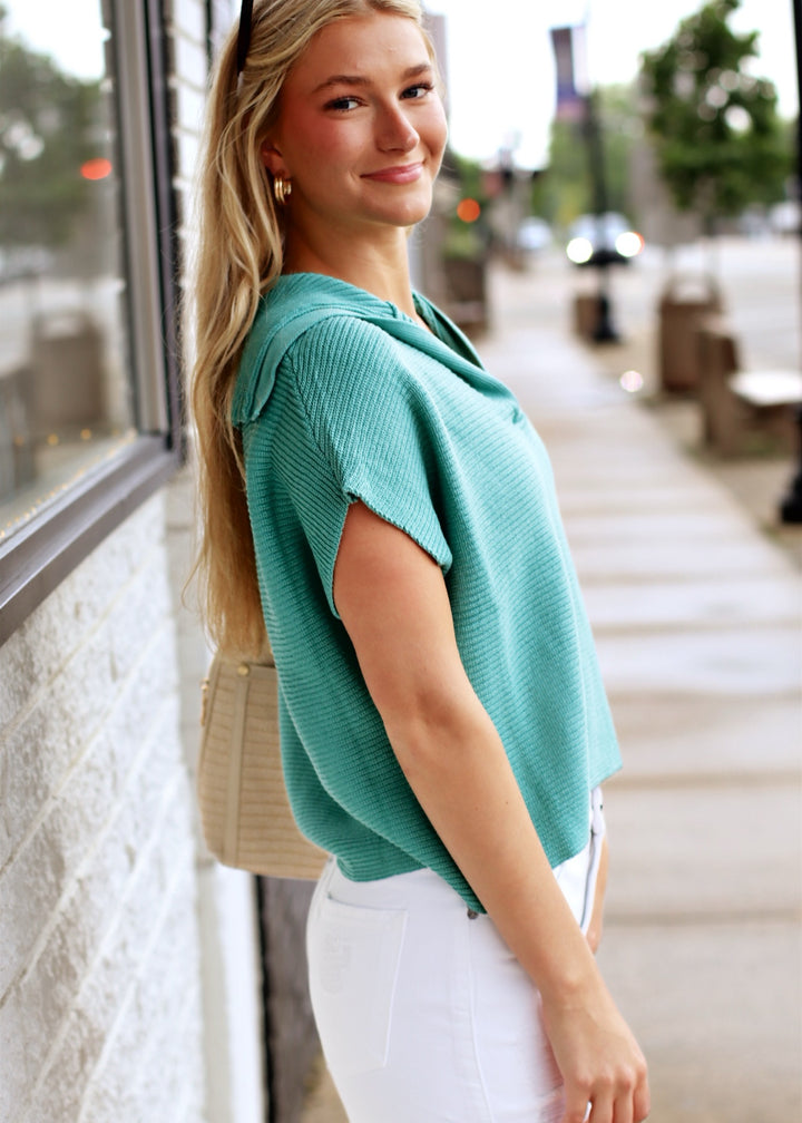 Quinny Collar Dolman Top in Jade