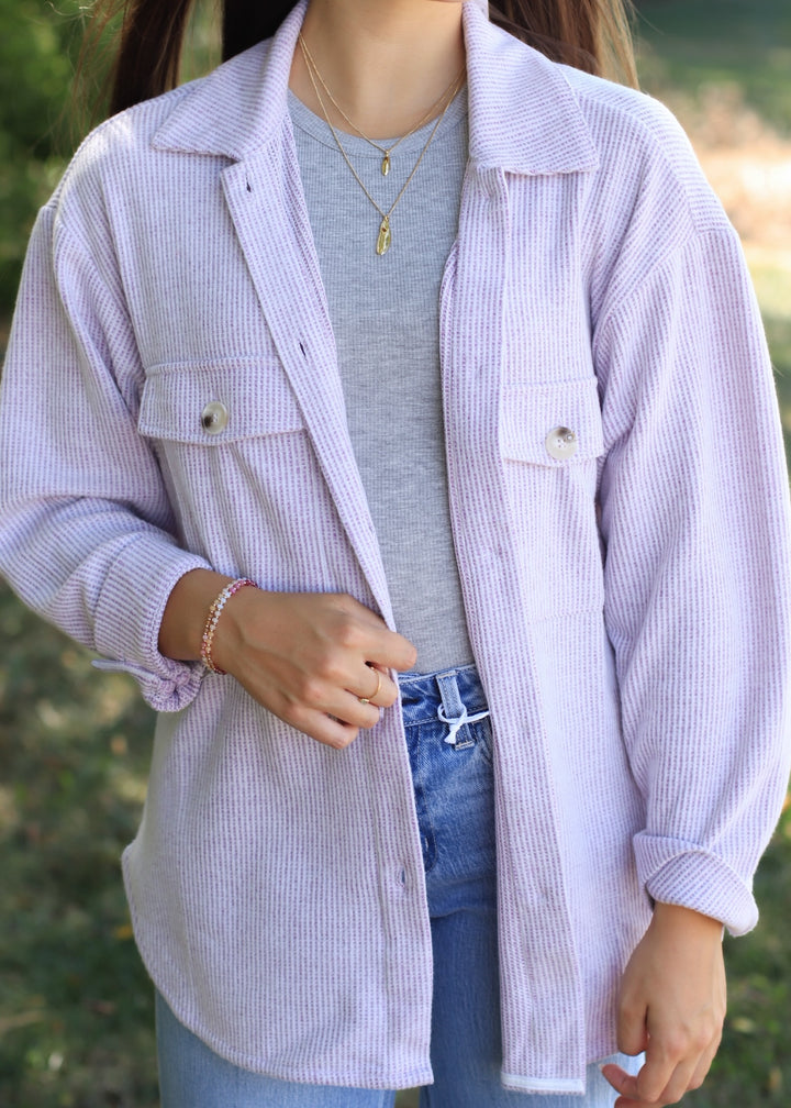 Fall Season Two Tone Shacket in Lavender