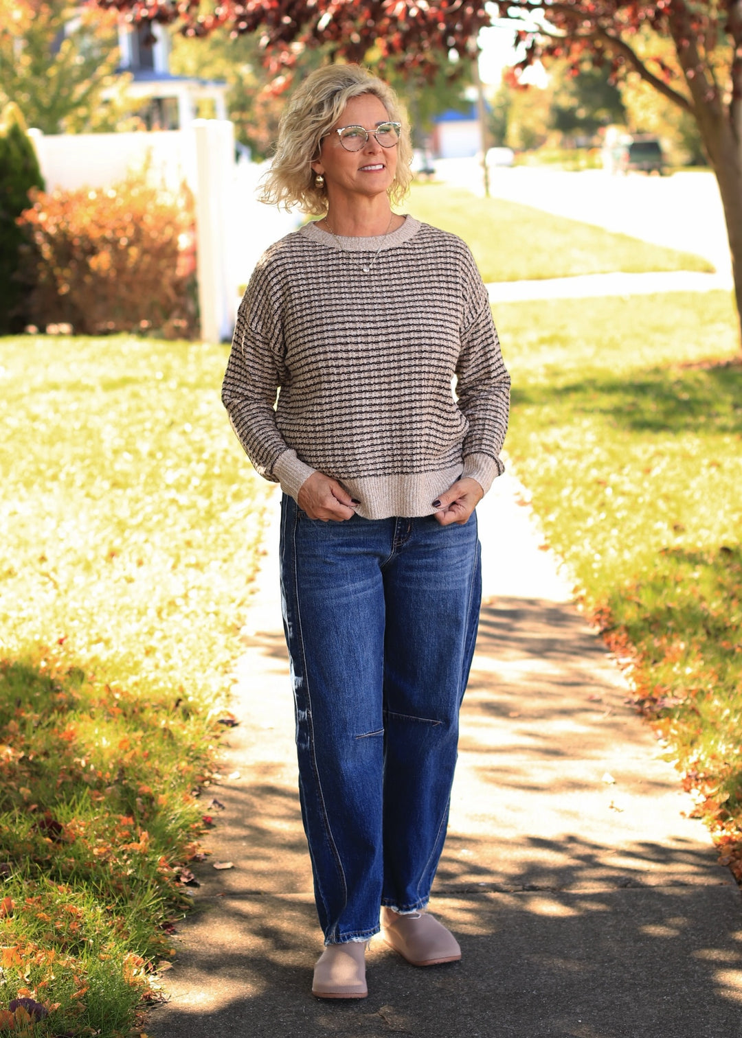 Plum Waffle Stripe Sweater