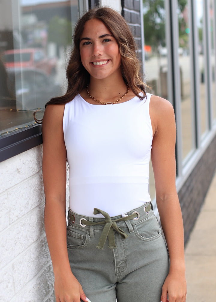 Clean Line Boat Neck Tank Top in White