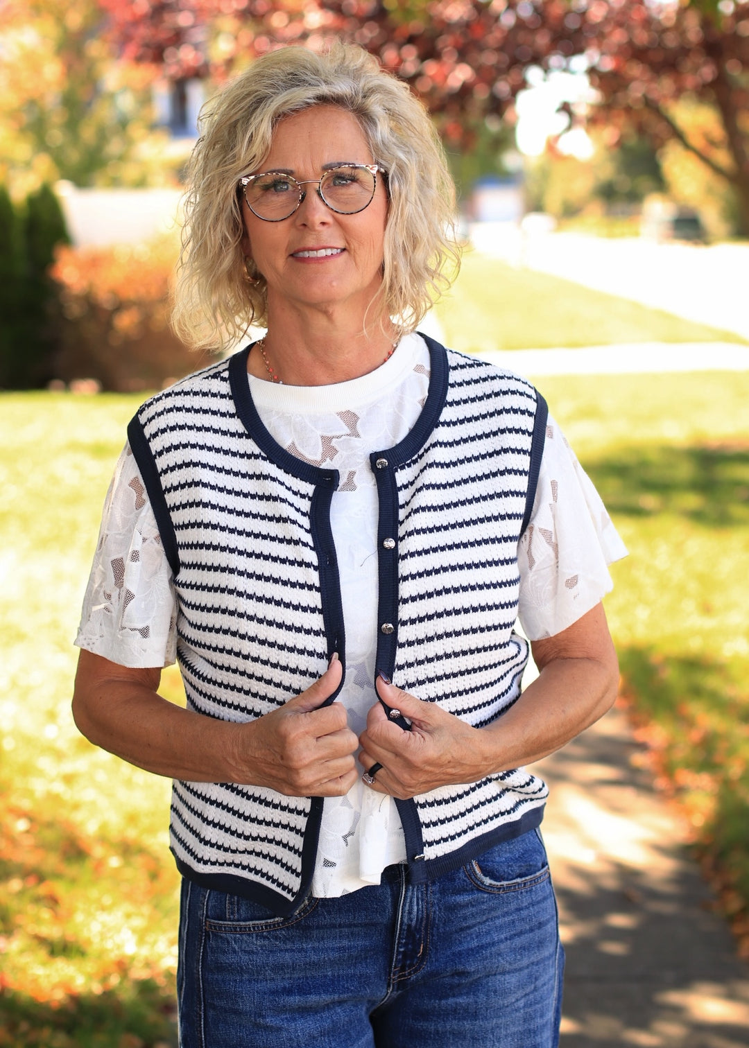 Navy &amp; White Striped Knit Tank