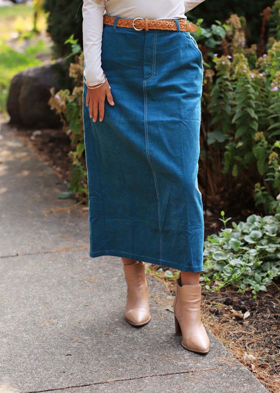 CLEARANCE FINAL SALE  Teal Corduroy Midi Skirt