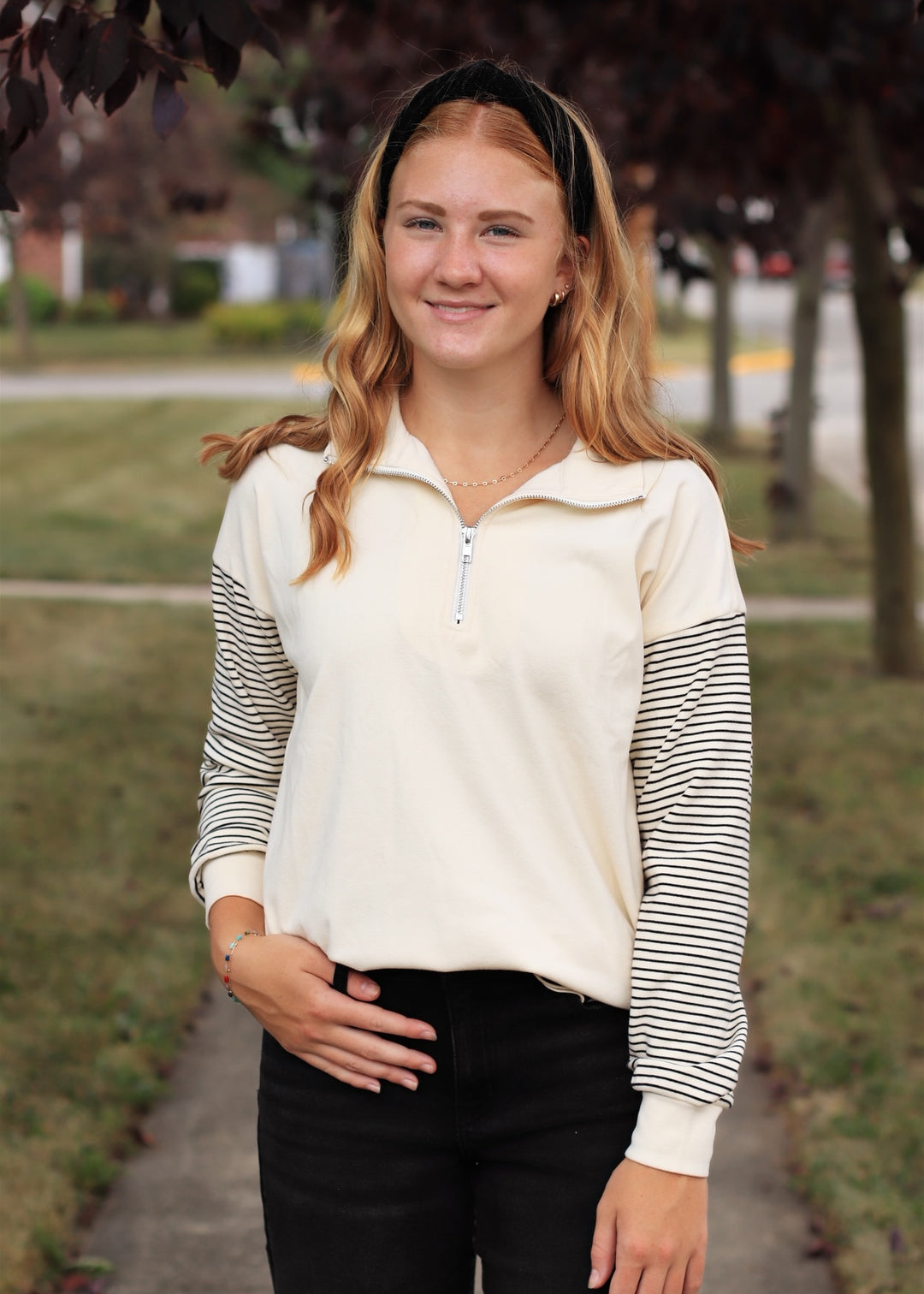 Between the Lines Half Zip Mock Neck Sweatshirt