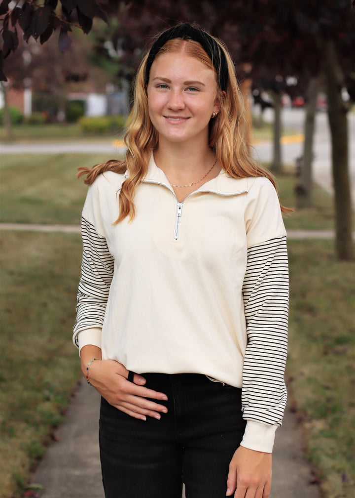 Between the Lines Half Zip Mock Neck Sweatshirt