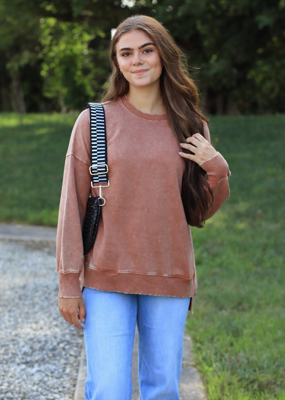 Rust Acid Wash Fleece Pullover with Pockets