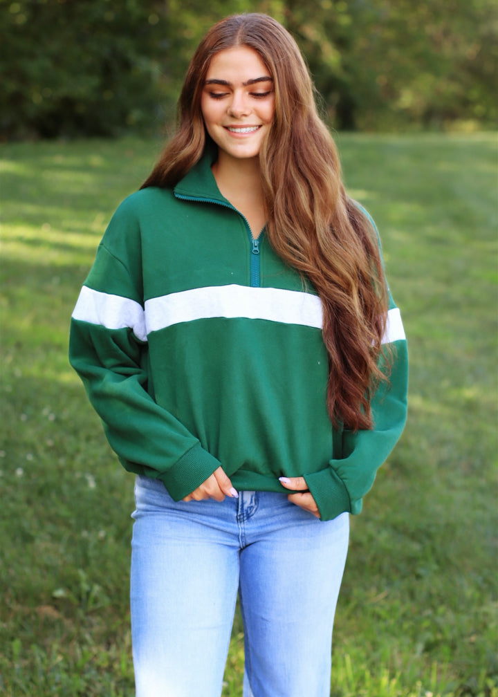 Two Tone Half Zip Sweatshirt Green/Grey