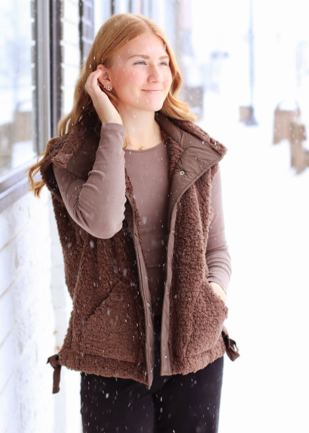Coco Button Down Mock Neck Fleece Sherpa Vest
