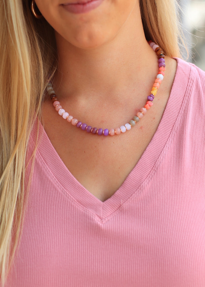 Gradient Color Round Disc Beaded | Pink