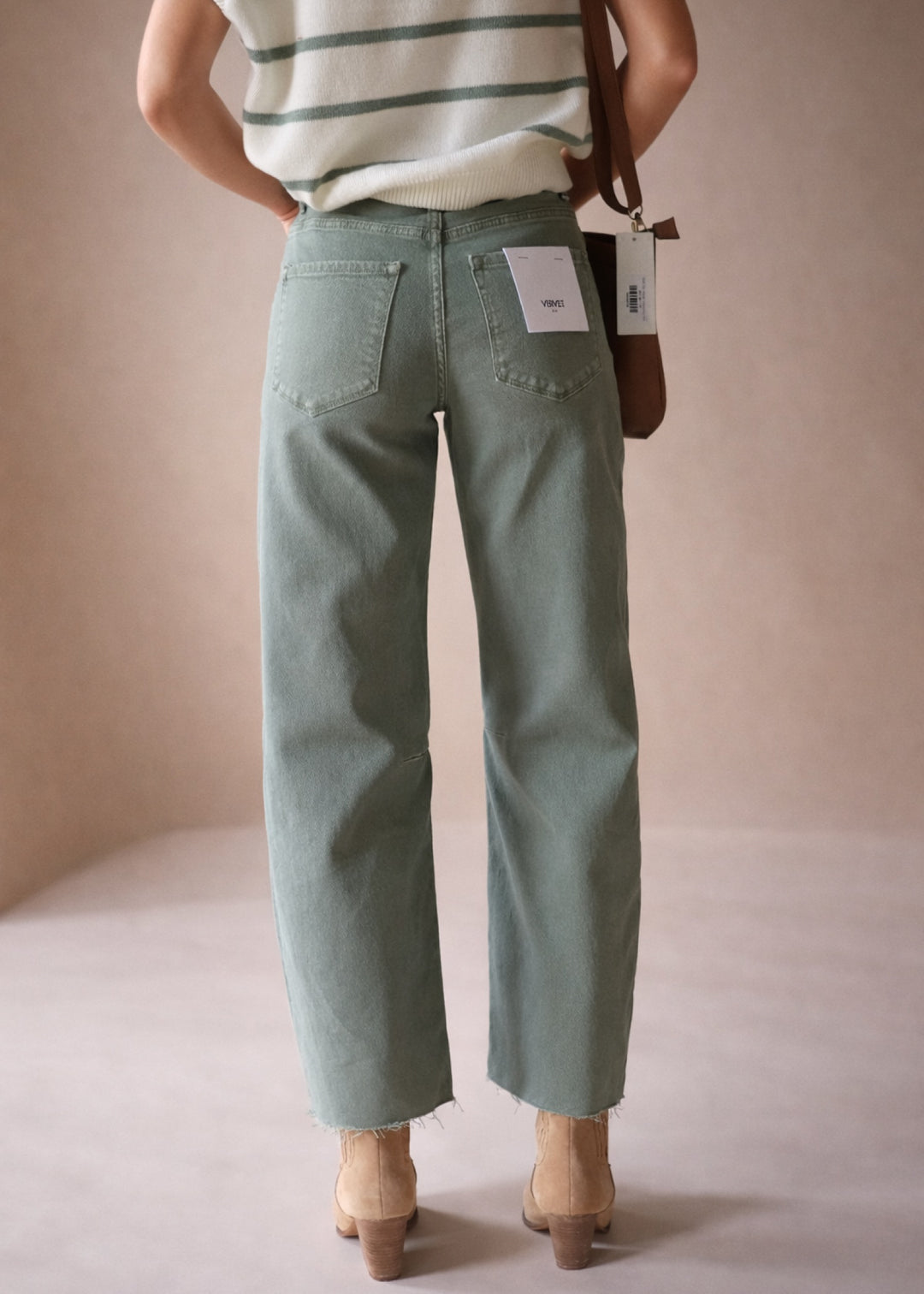 Olive Wide Barrel Crop Jeans