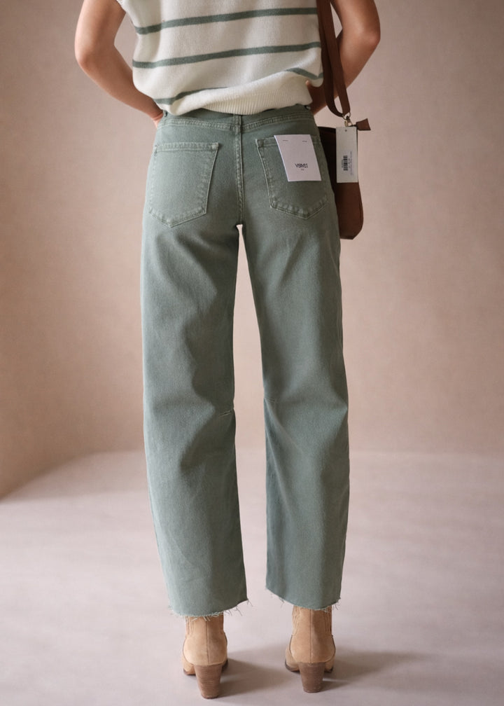Olive Wide Barrel Crop Jeans