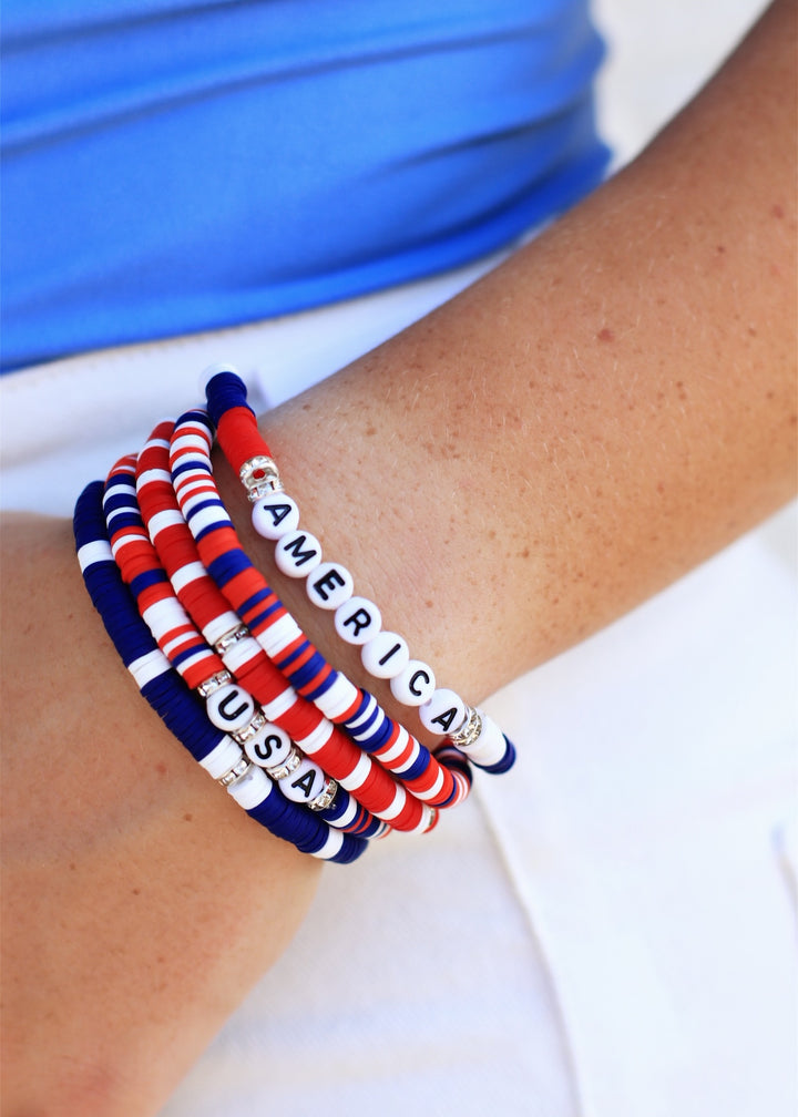 Red White Blue USA 4th of July Stretch Bracelet Stack