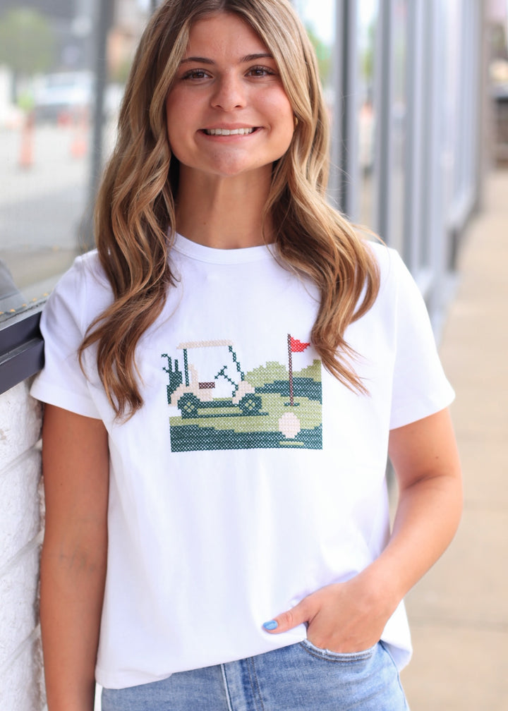 Golf Cart Embroidered Knit Tee
