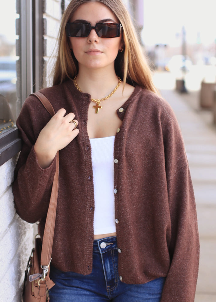 Chocolate Ease Crew Neck Sweater Cardigan