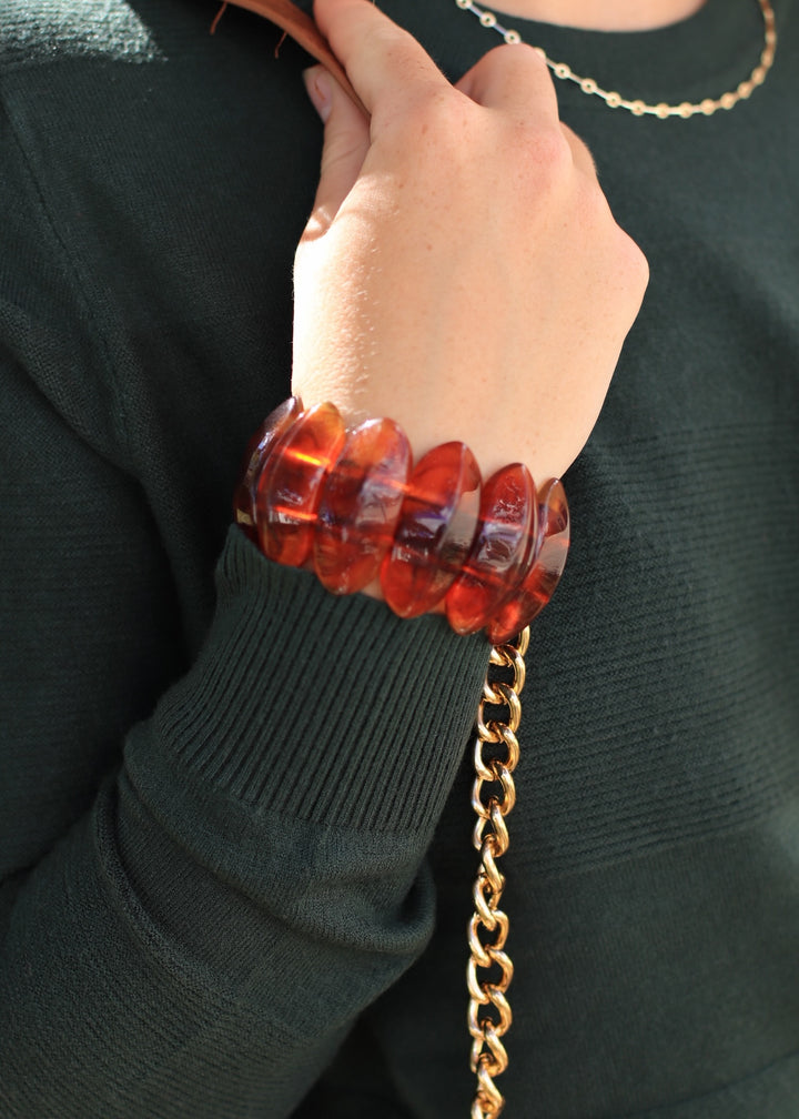 Large Oval Acetate Resin Elastic Bracelet