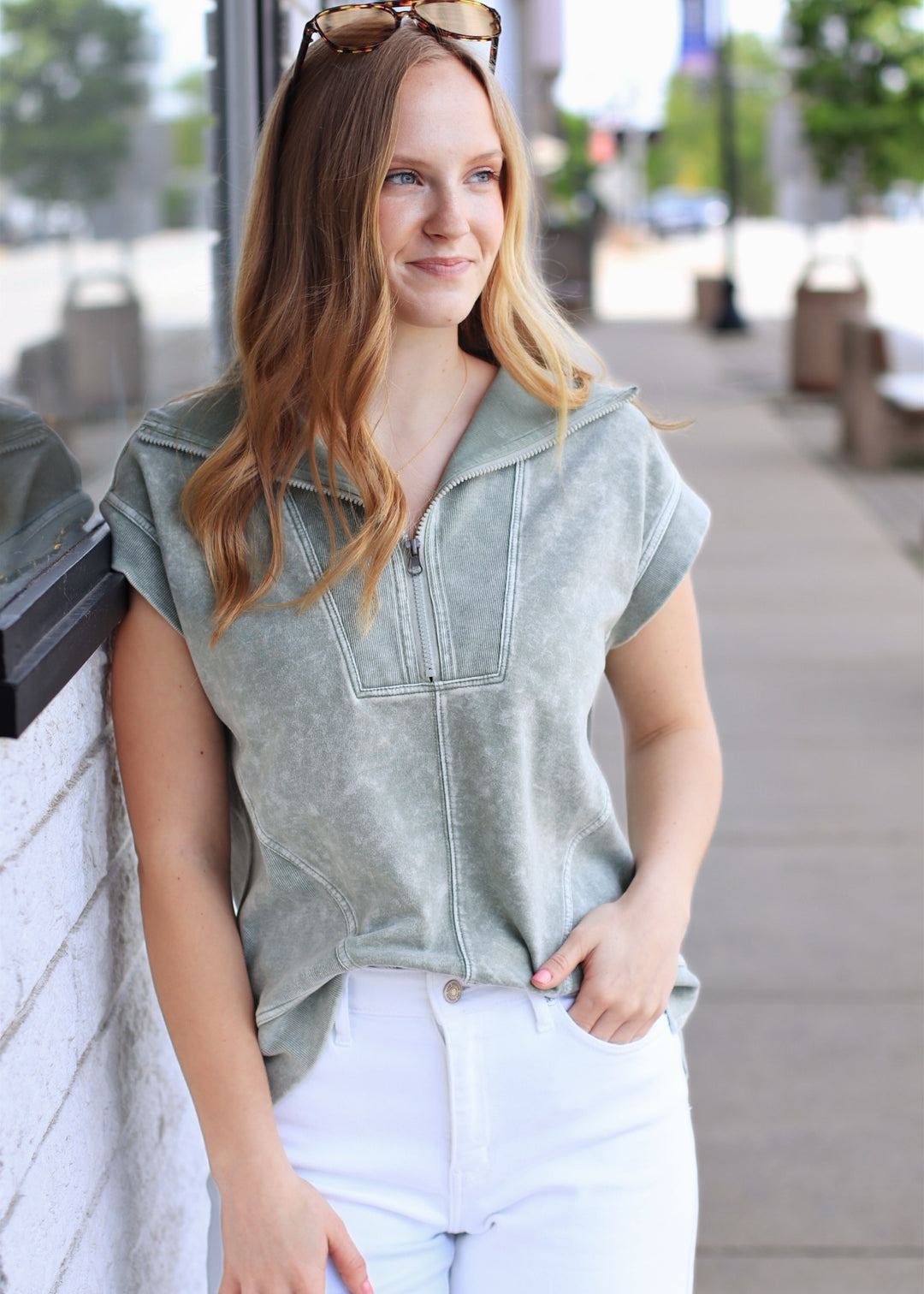 Moss Mode Washed Half-Zip Top