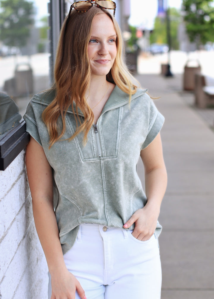 Moss Mode Washed Half-Zip Top