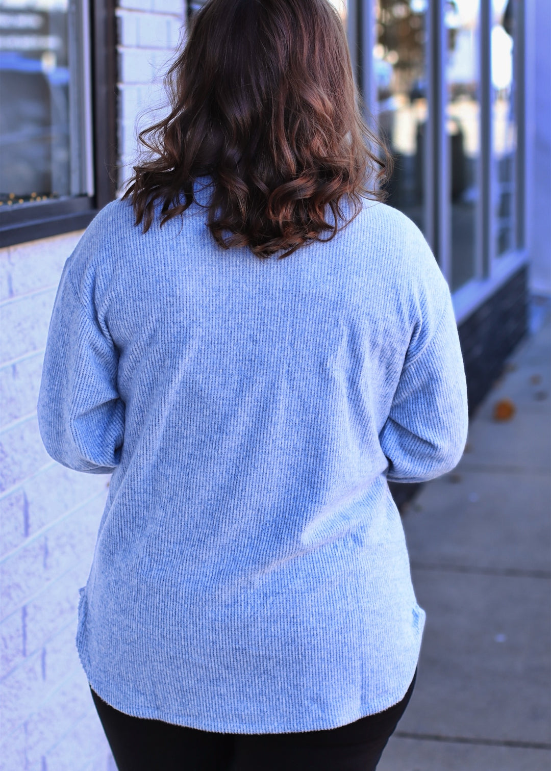 Fall Season Two Tone Shacket in Denim Blue