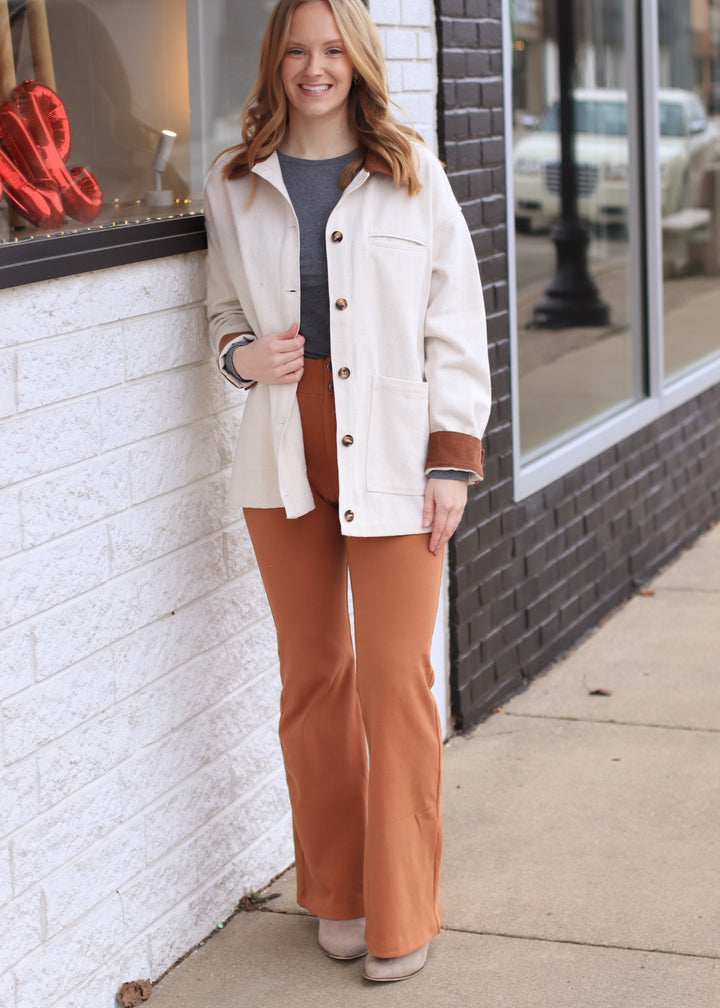 Pintuck Twill Flare Pants in Chestnut