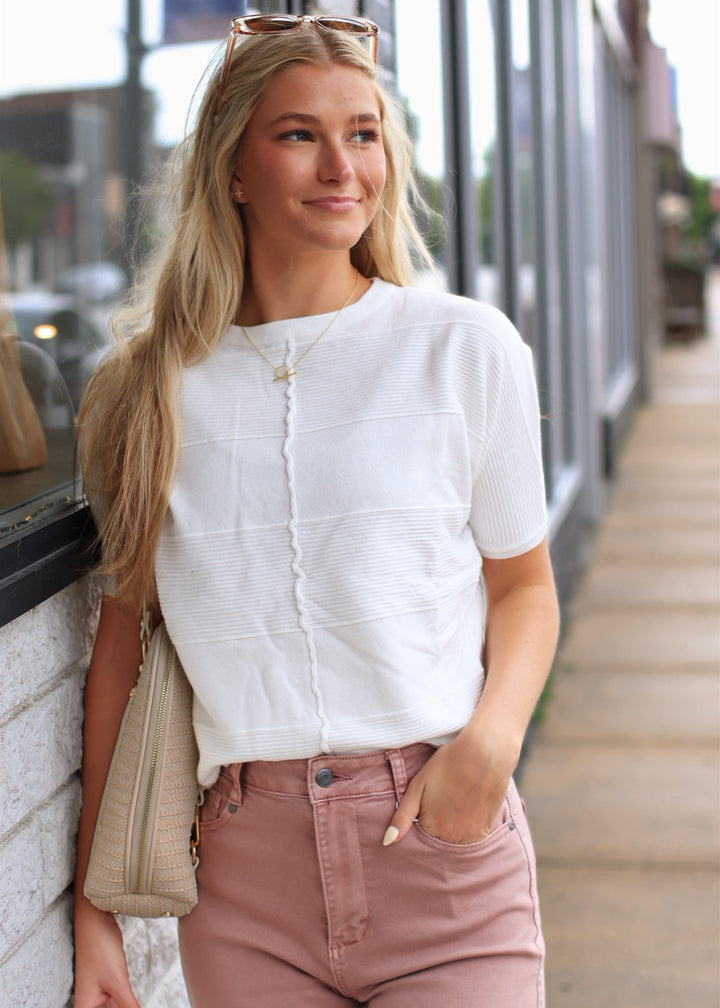 Off White Soft Fine Gauge Elbow Dolman Top