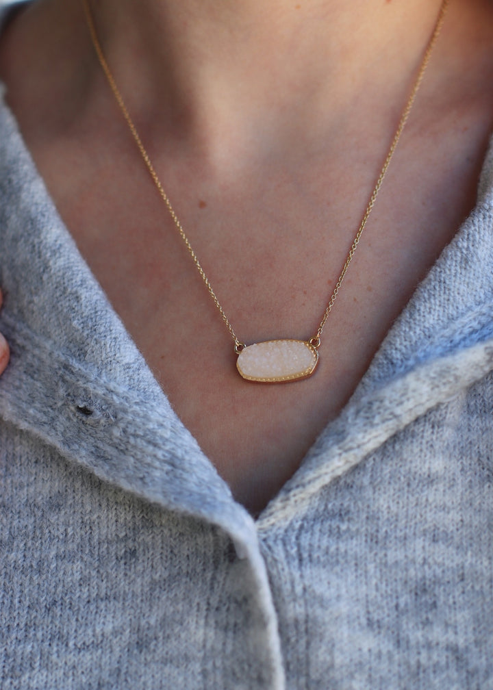 Ivory Druzy Stone Charm Necklace