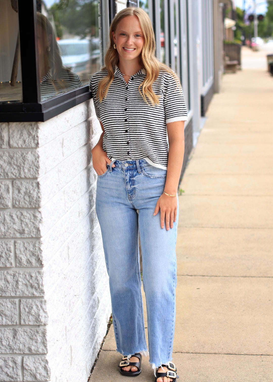 The Lucy Stripe Cardigan in Black