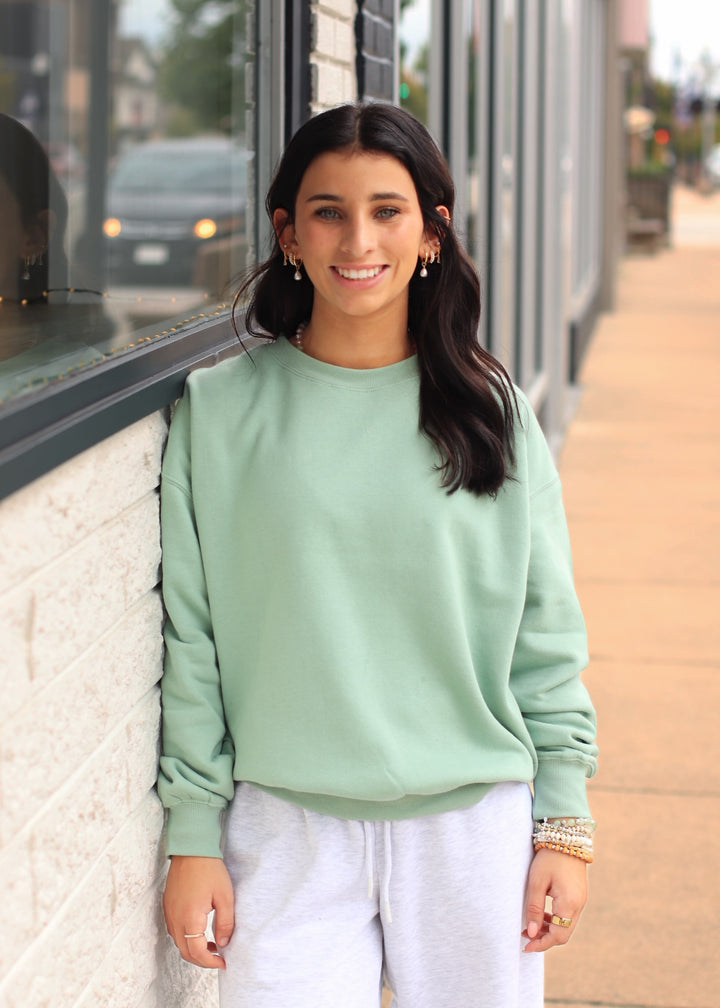 Fleece Basic Relaxed Fit Crew Neck in Granite Green