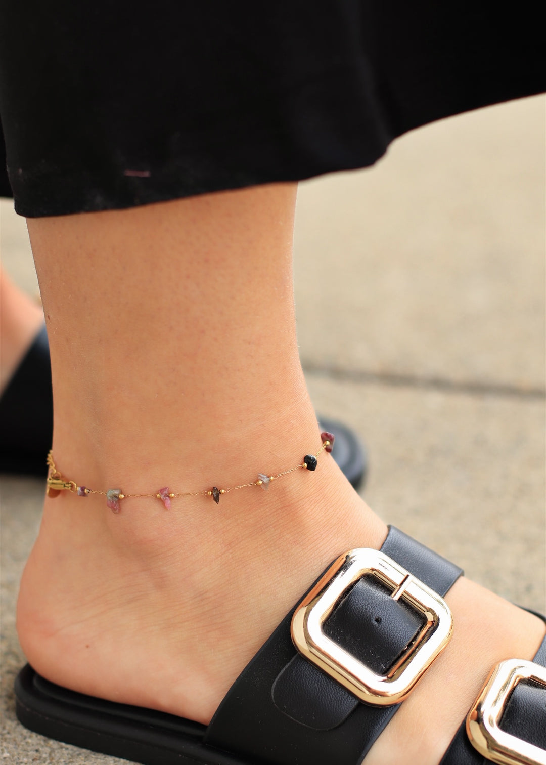Stainless Steel Anklet with Colorful Stone Beads