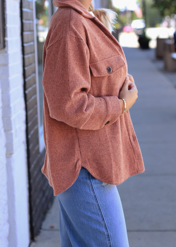 RESTOCK Fall Season Two Tone Shacket in Rust