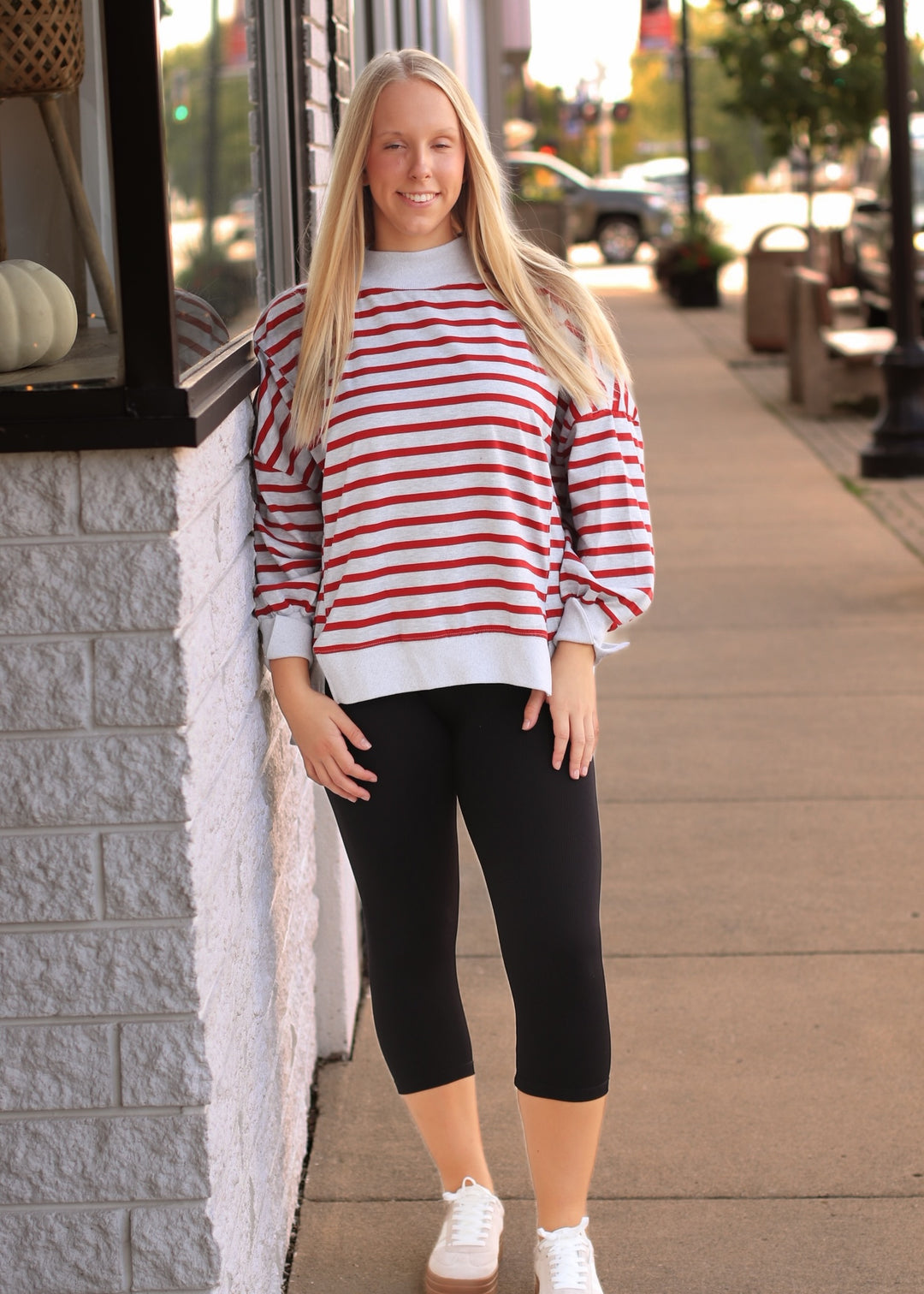 Striped Mock Neck Sweatshirt