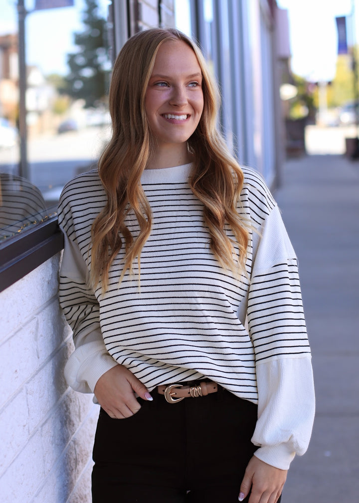 The Fragment Stripe Top in Ivory