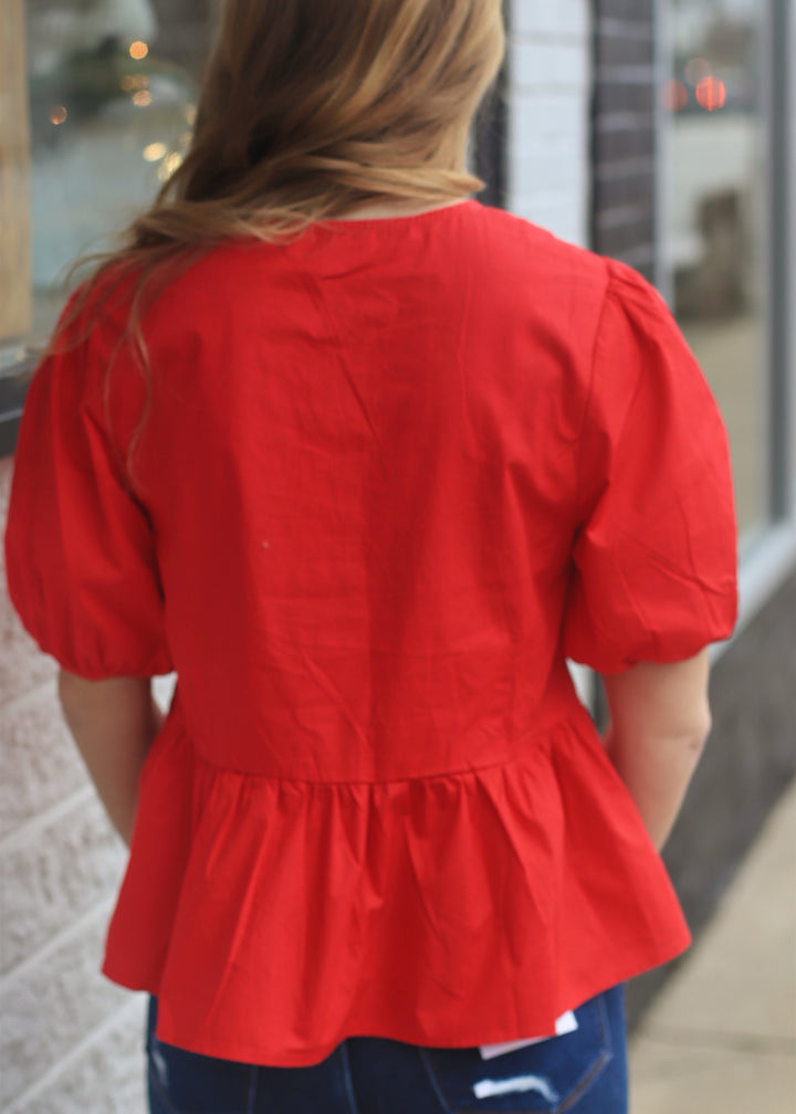 CLEARANCE FINAL SALE So Sweet Front Ties Puff Half Sleeve Top