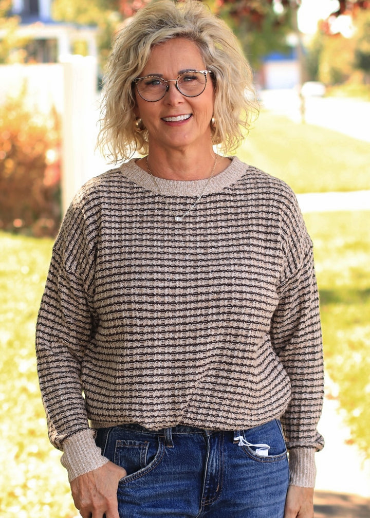 Plum Waffle Stripe Sweater