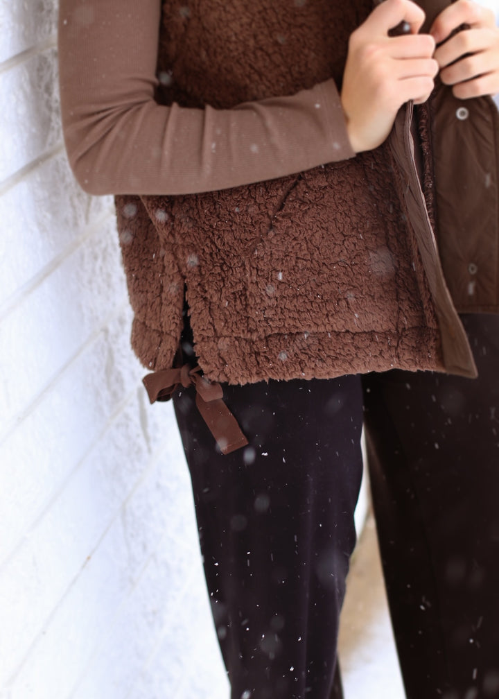 Coco Button Down Mock Neck Fleece Sherpa Vest