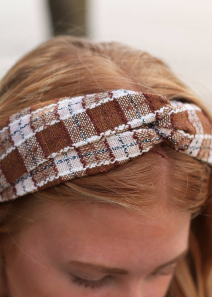 Knit Plaid Twist Headband