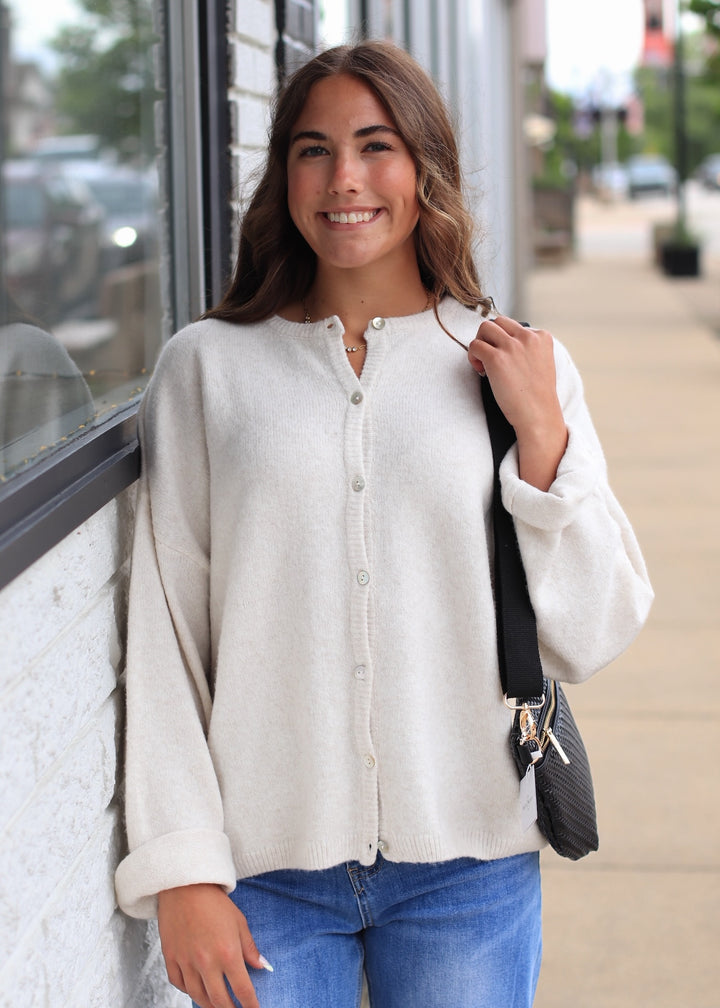 RESTOCK Ivory Ease Crew Neck Sweater Cardigan