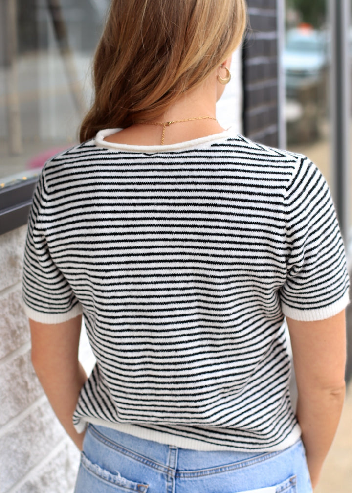 The Lucy Stripe Cardigan in Black