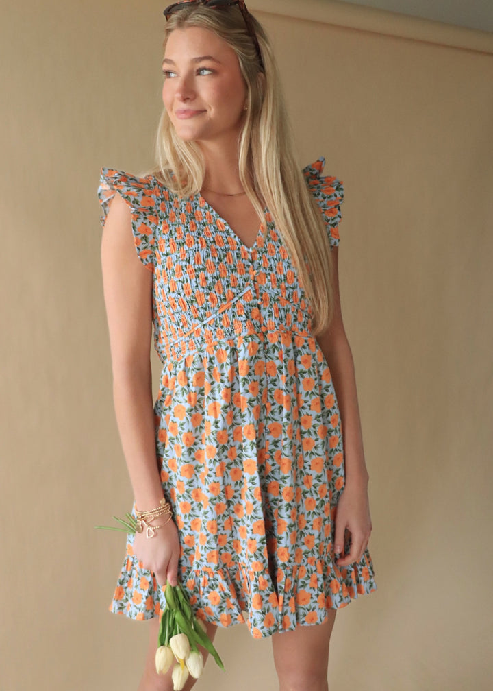 Floral Ruffle Sleeve Mini Dress