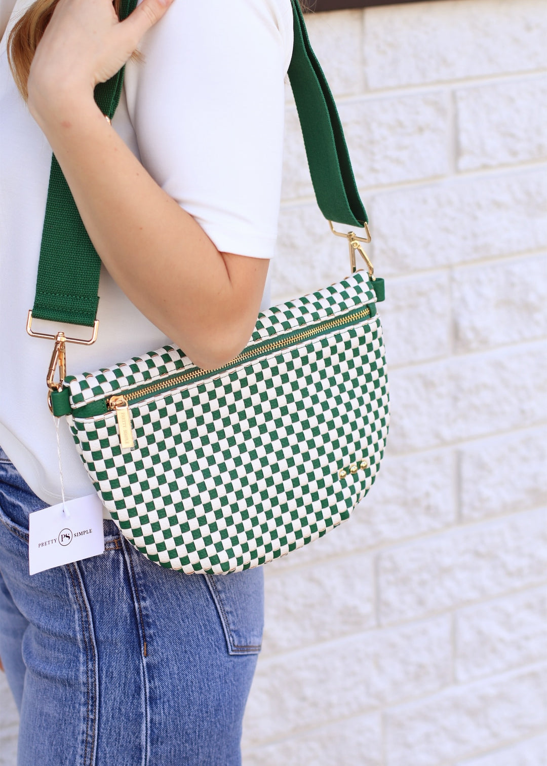 Westlyn Woven Bum Bag in Emerald Checkered