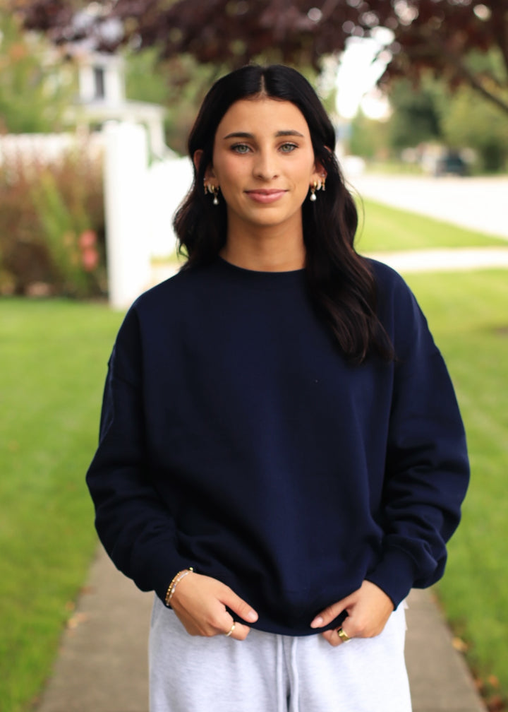 Fleece Basic Relaxed Fit Crew Neck in Deep Navy