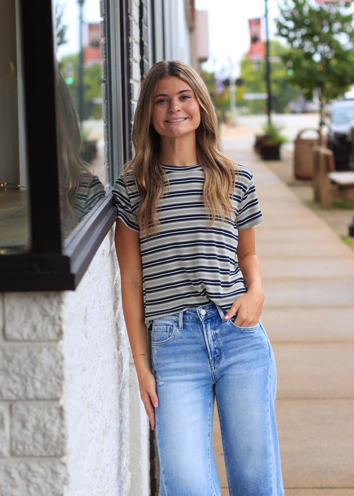 Mila Stripe Baby Tee in Cream &amp; Navy