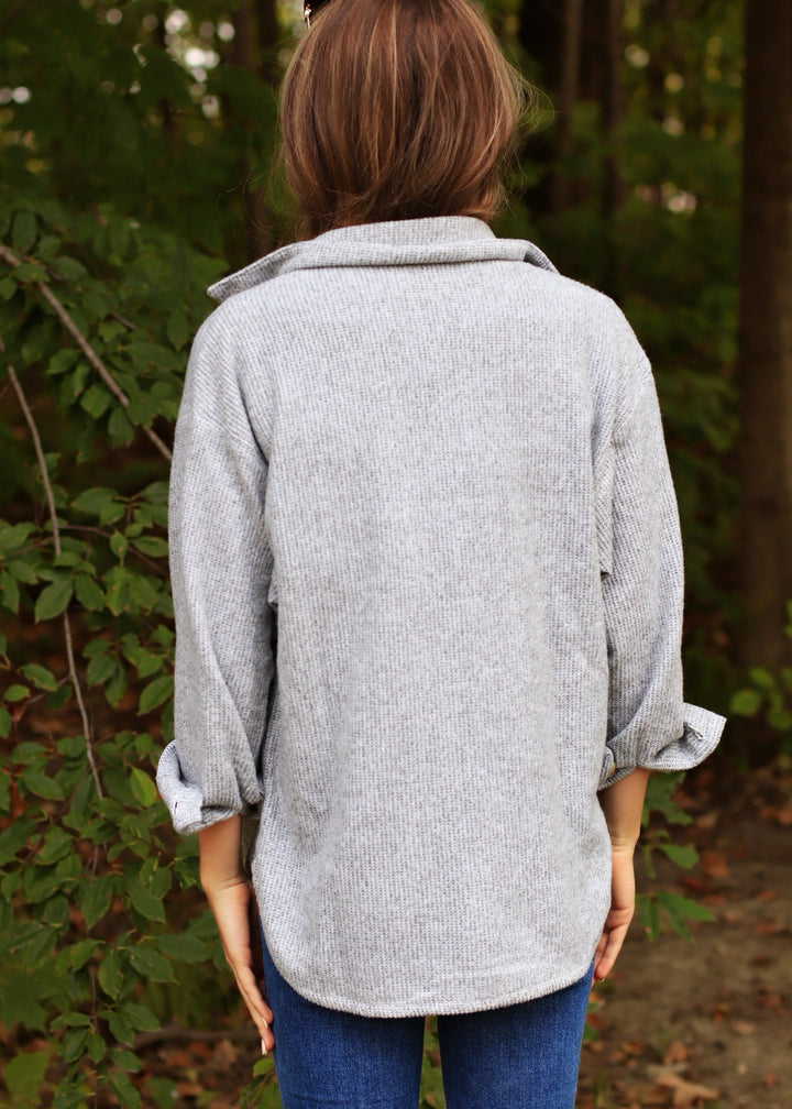 Fall Season Two Tone Shacket in Heather Grey