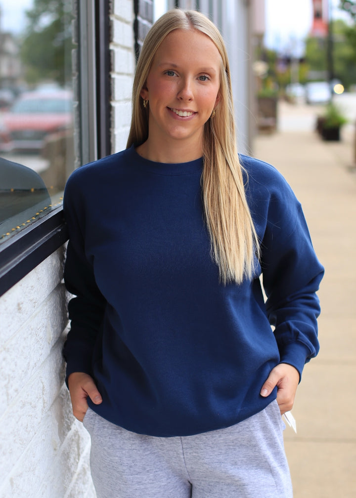 Oversized Crew Neck Sweatshirt in Indigo Blue