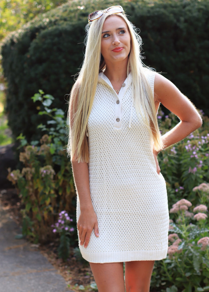Phoenix Hooded Crochet Sweater Mini Dress